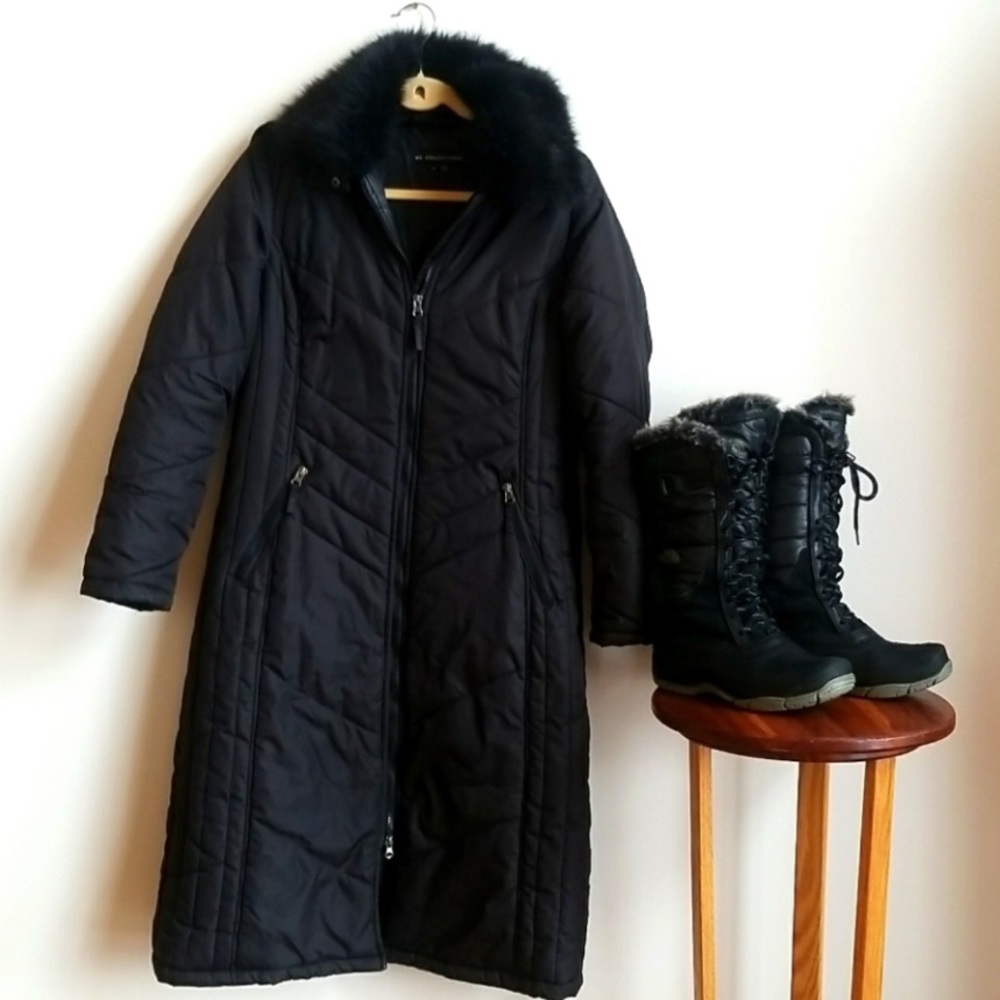 KC Collections long  jacket with furry collar, women’s small